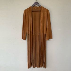 Faux Suede Fringe Kimono